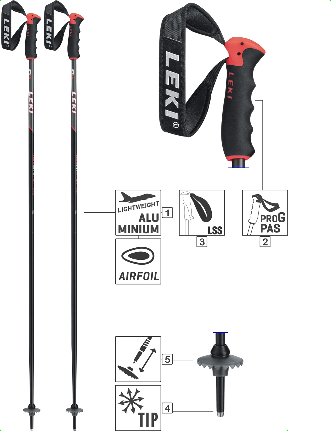 LEKI Skistöcke »Neolite Airfoil« ALU Schwarz Anthrazit Weiß Rot