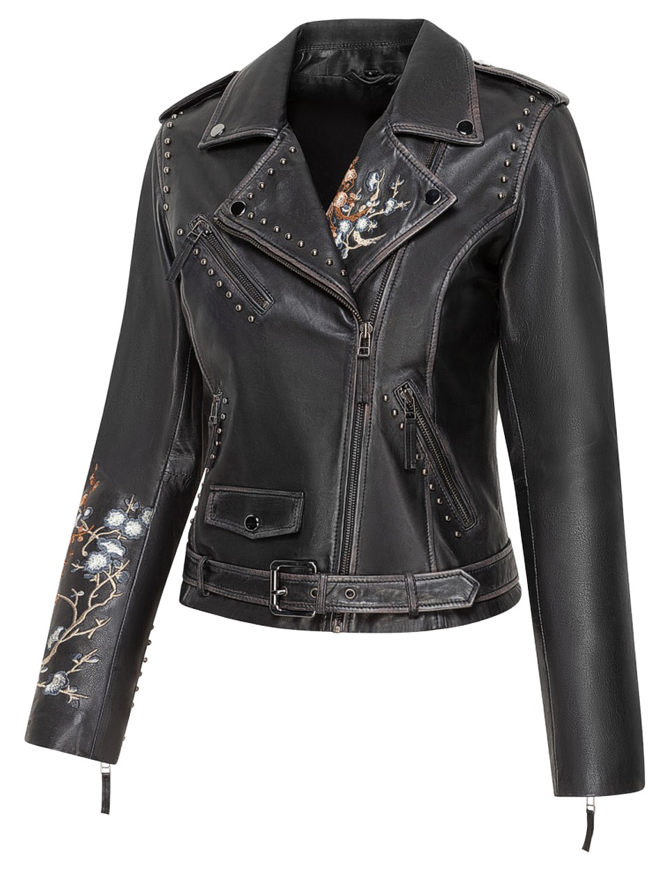 Stars & Stripes Western Biker Jacke Nappaleder Stickerei »MABEL«