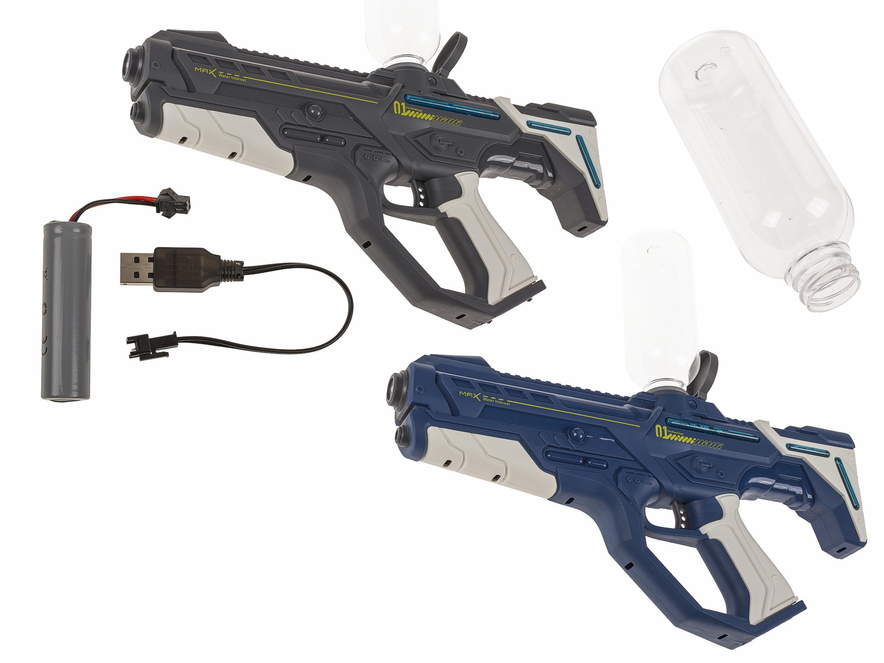 Hochdruck Wasserpistole elektrisch 39 cm Water Gun 2 Tanks ink. Akku + Ladekabel