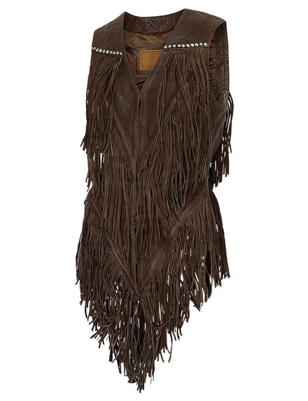 Stars & Stripes Western Biker Fransenweste Rindsleder Strass »DANA« Braun