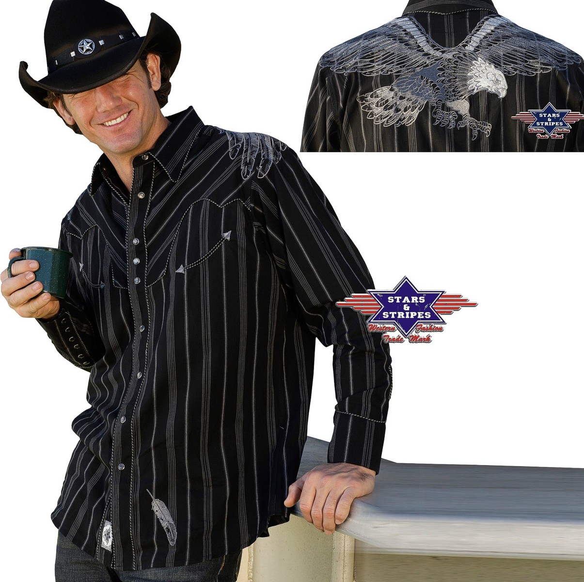 Stars & Stripes Herren Westernhemd »WHITE EAGLE« Streifenhemd Gr.S