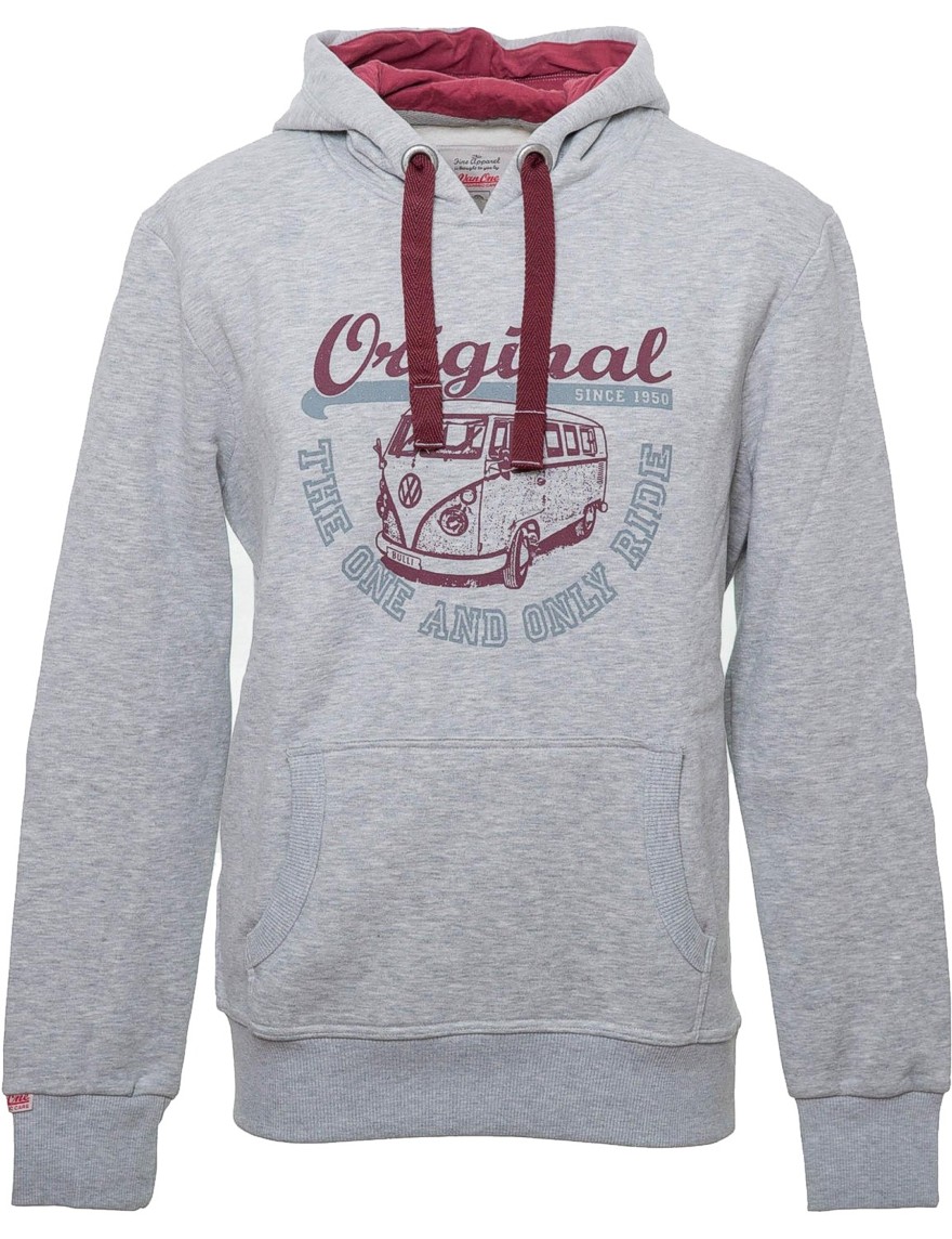 Herren Hoodie VW Bulli ORIGINAL RIDE Light Grey / Bordeaux Grey Gr.M